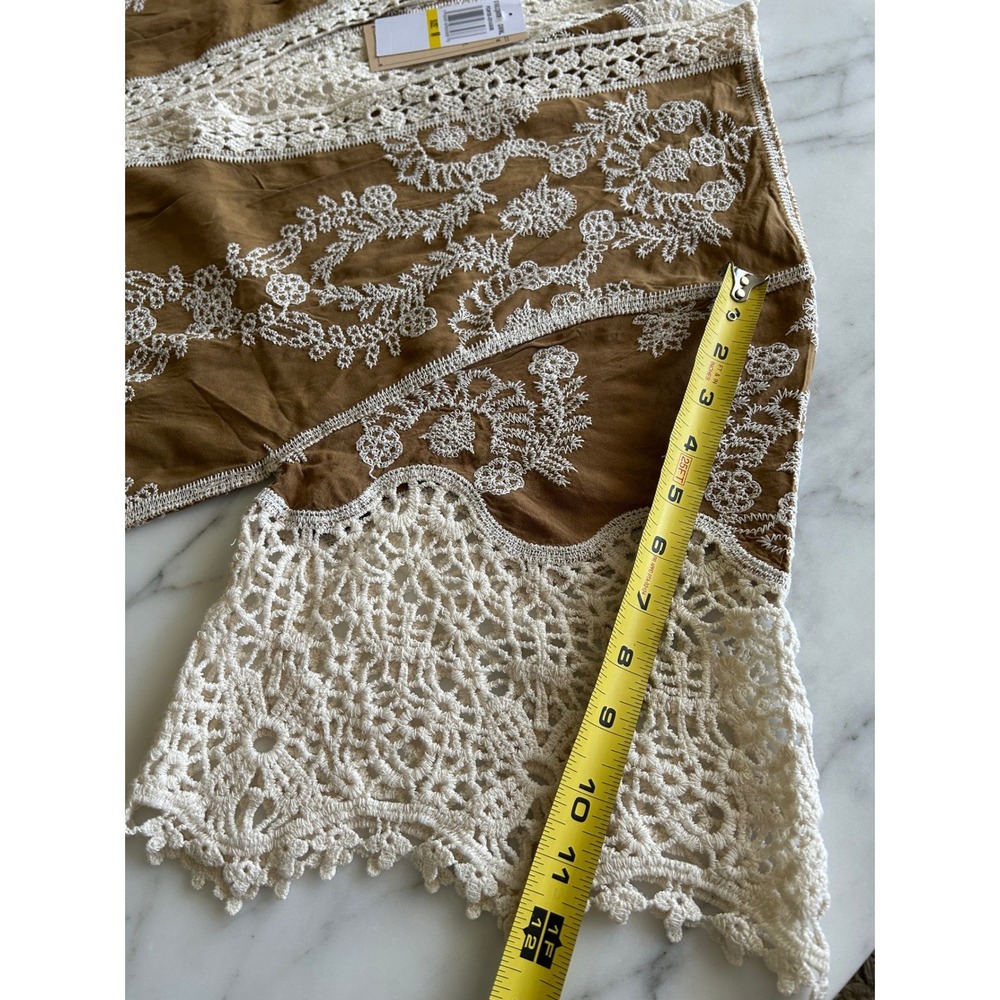 NWT Democracy Women Embroidered Crochet Lace Kimono Cardigan Shrug Bronze Gold M - Picture 6 of 11